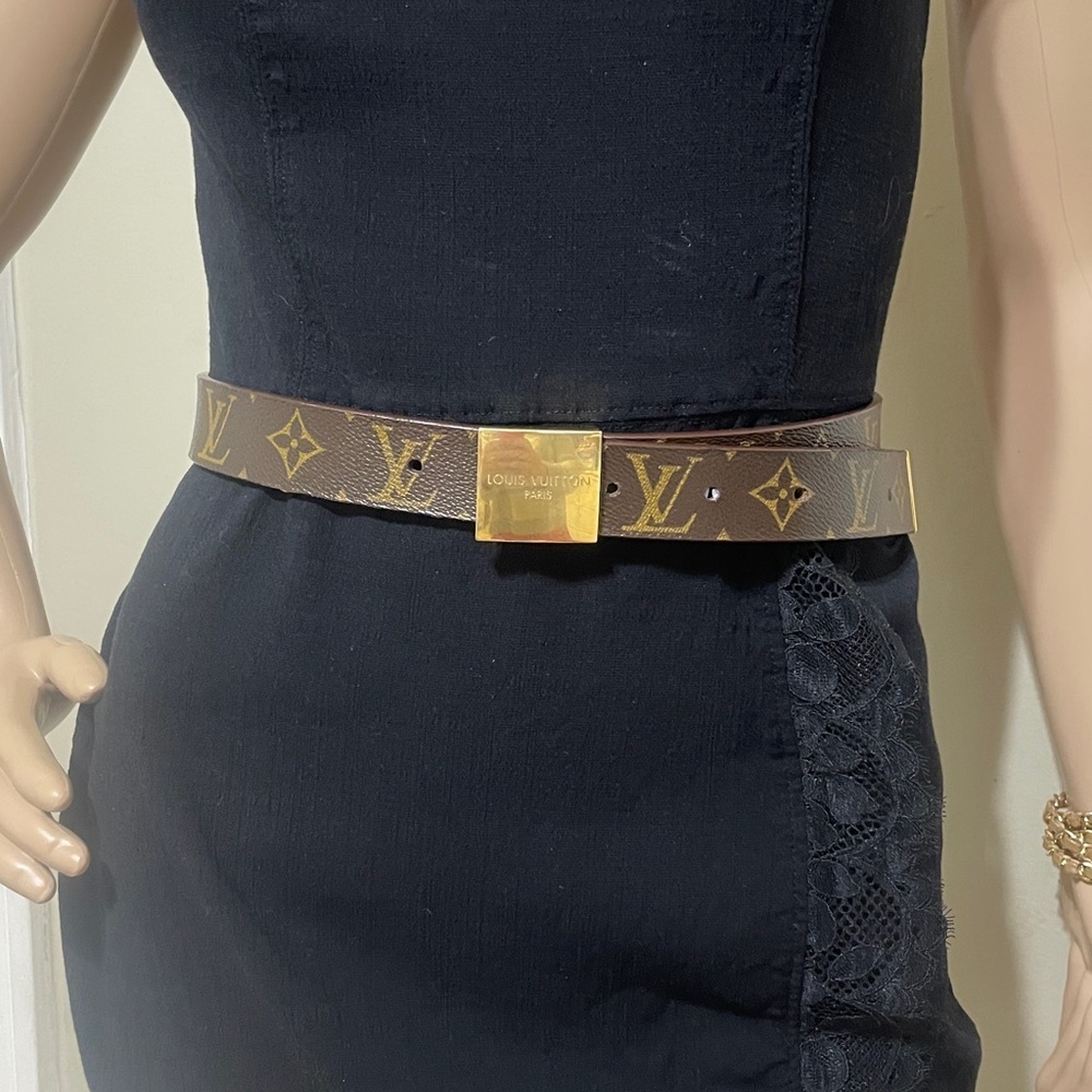 Louis Vuitton Dark Monogram Belt with Gold Buckle Unisex - Picture 10 of 10